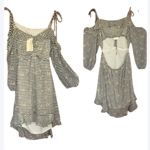 rewind dress check flower print cut out in back w ruffle XL jrs - Picture 1 of 17